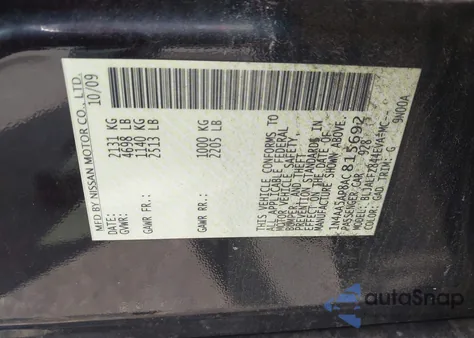 2010 Nissan Maxima 3.5 Sv from USA, damaged, VIN 1N4AA5AP8AC815692